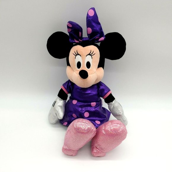 Disney Ty Sparkle Minnie Mouse Purple Dress Pink Polka Dot Collectable 16" Clean - Picture 2 of 12